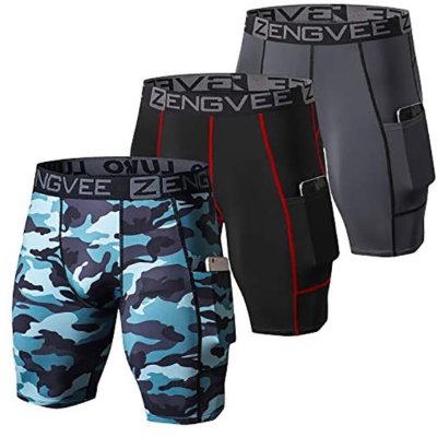Compression Shorts Men 3 Pack with Pocket Short Mens,Workout,Cycling,Yoga,Climbing,Swimming, : Sports Outdoors