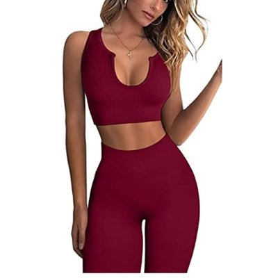 Outfits for Women 2 Piece Ribbed Seamless Crop Tank Waist Sets at Women
